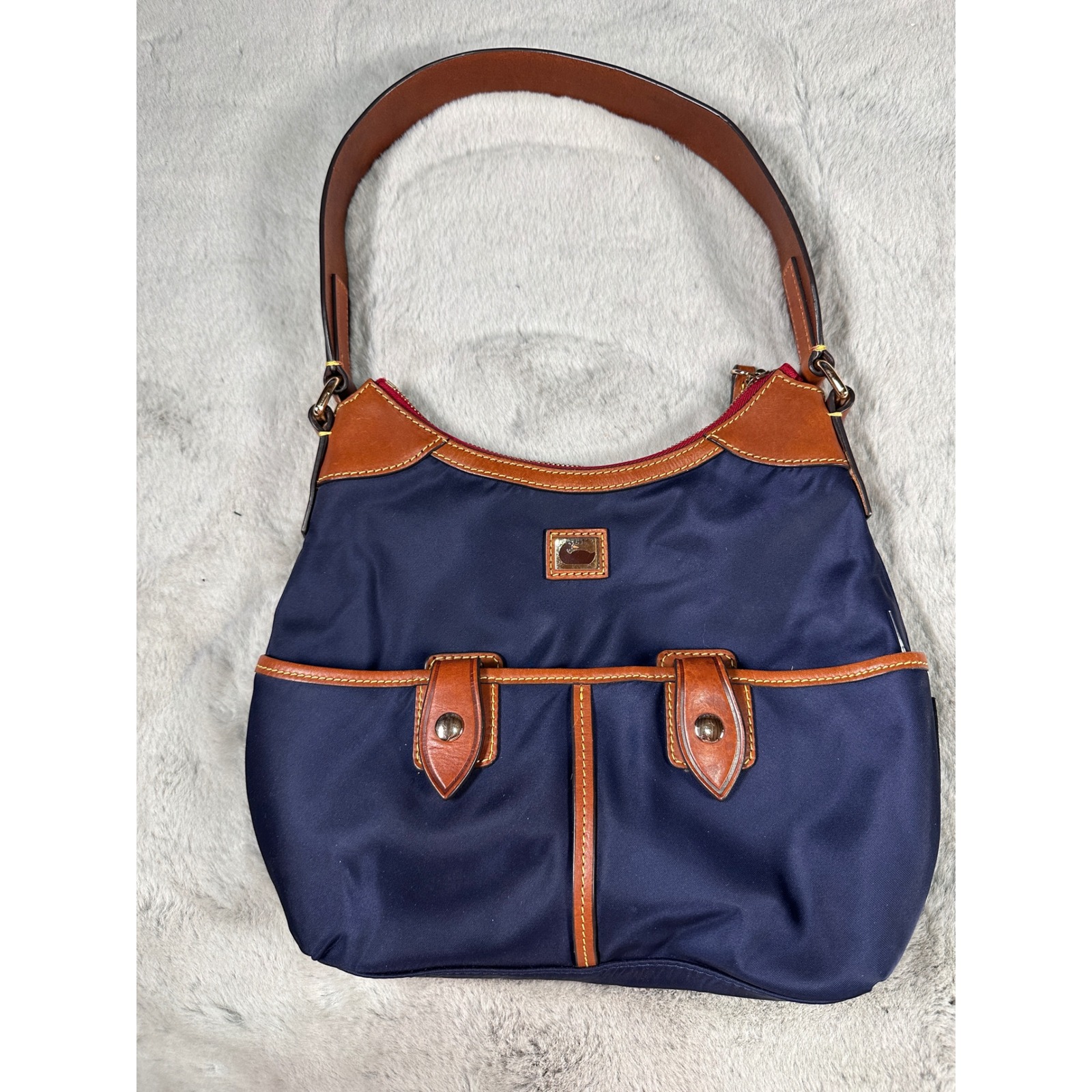 Dooney Bourke Shoulder Bag Erika Navy Nylon Leather Hobo Purse